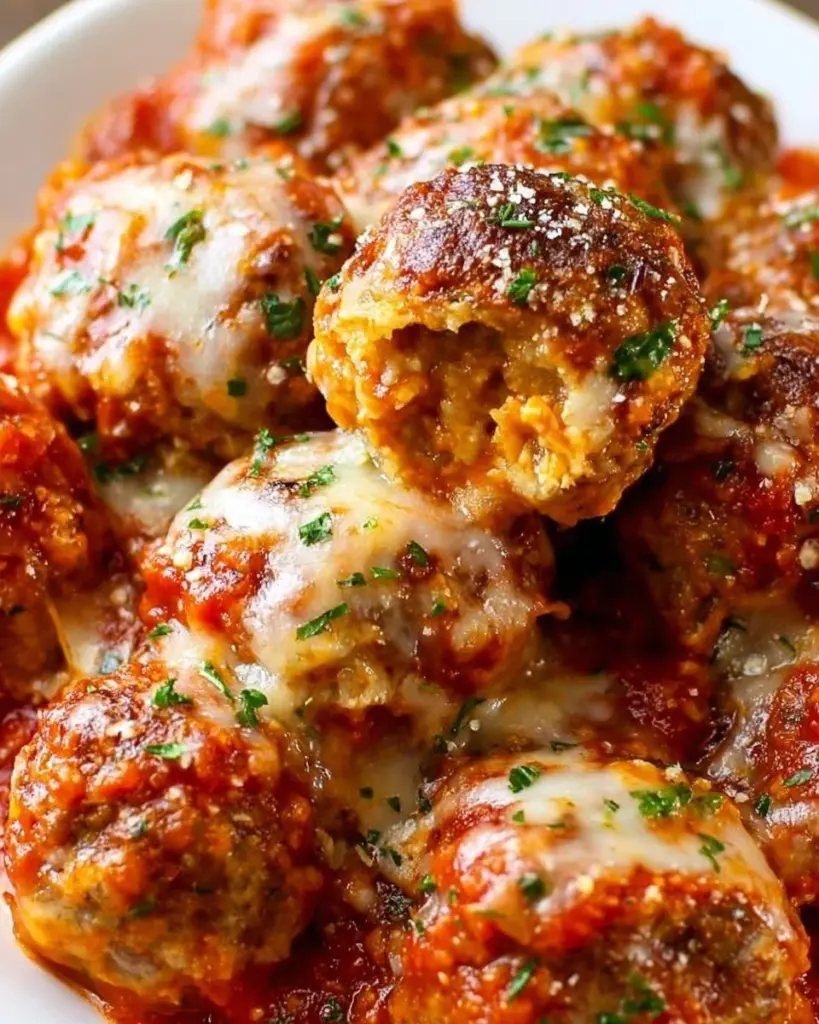 Delicious oven baked meatballs on a serving plate