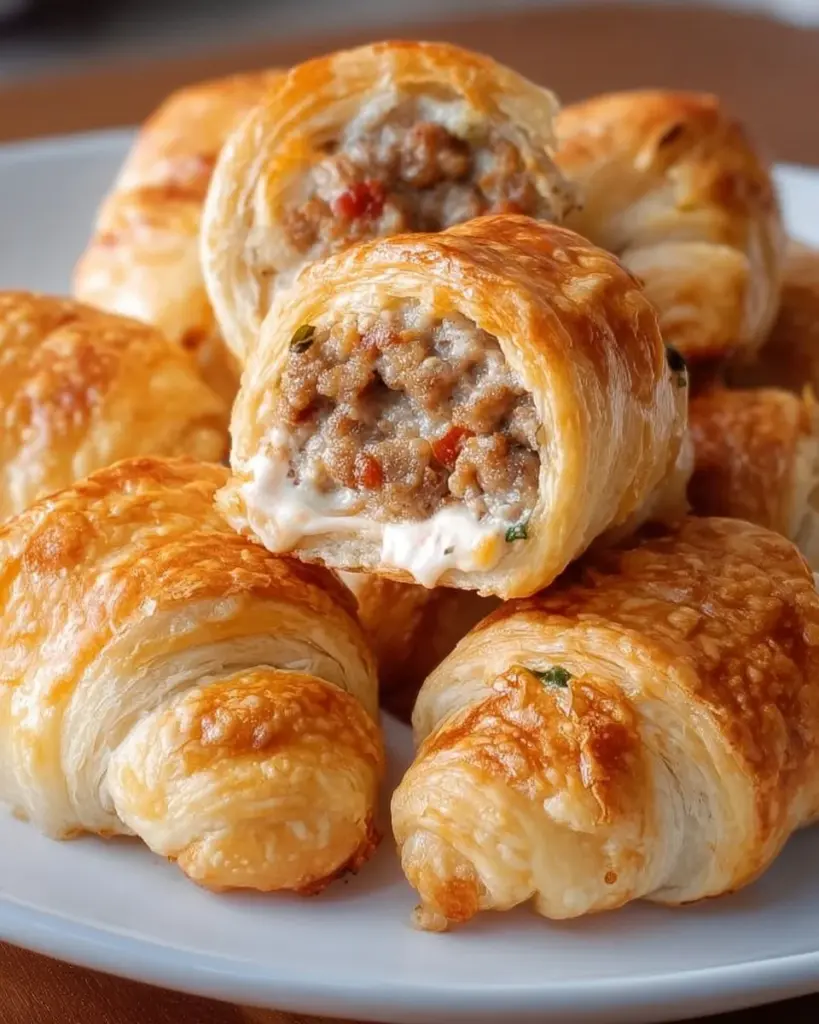 Sausage Cream Cheese Crescent Rolls on a platter