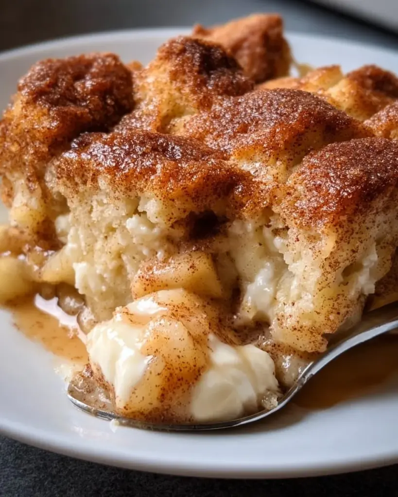 Delicious Snickerdoodle Cobbler topped with cinnamon sugar and served warm.