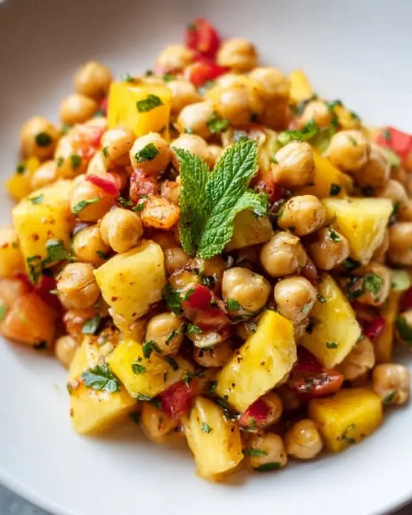 Tropical Chickpea Salad with fresh ingredients in a bowl