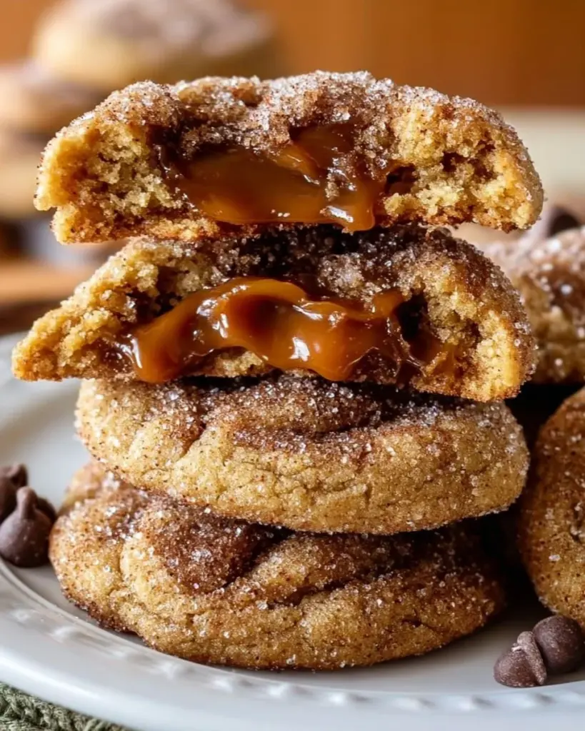 Freshly baked Brown Sugar Cinnamon Caramel Cookies on a cooling rack.