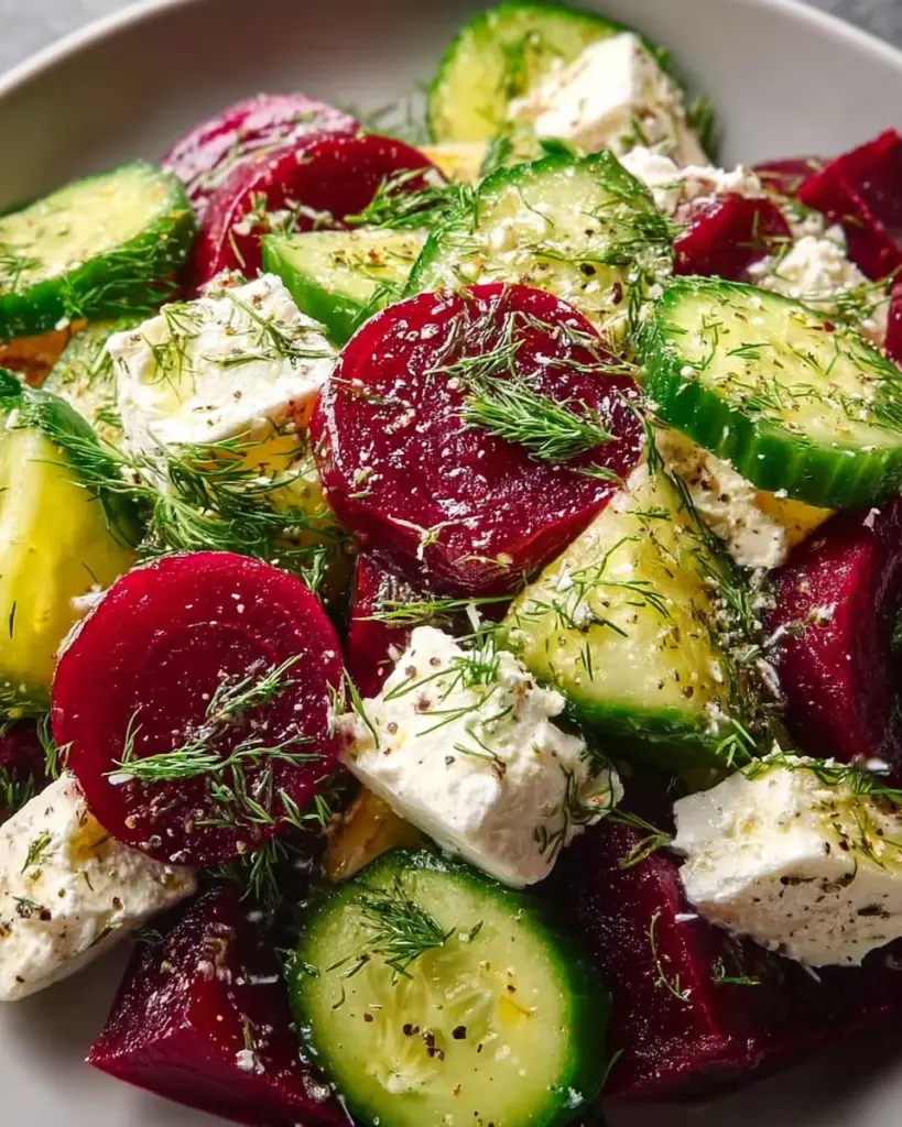 Feta Salad with Cucumber and Dill in a bowl
