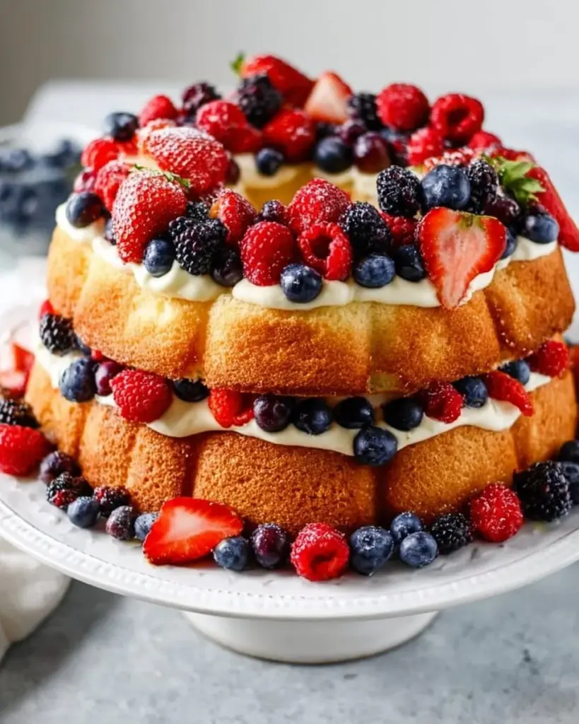 Fresh Berry Cake adorned with a variety of colorful berries