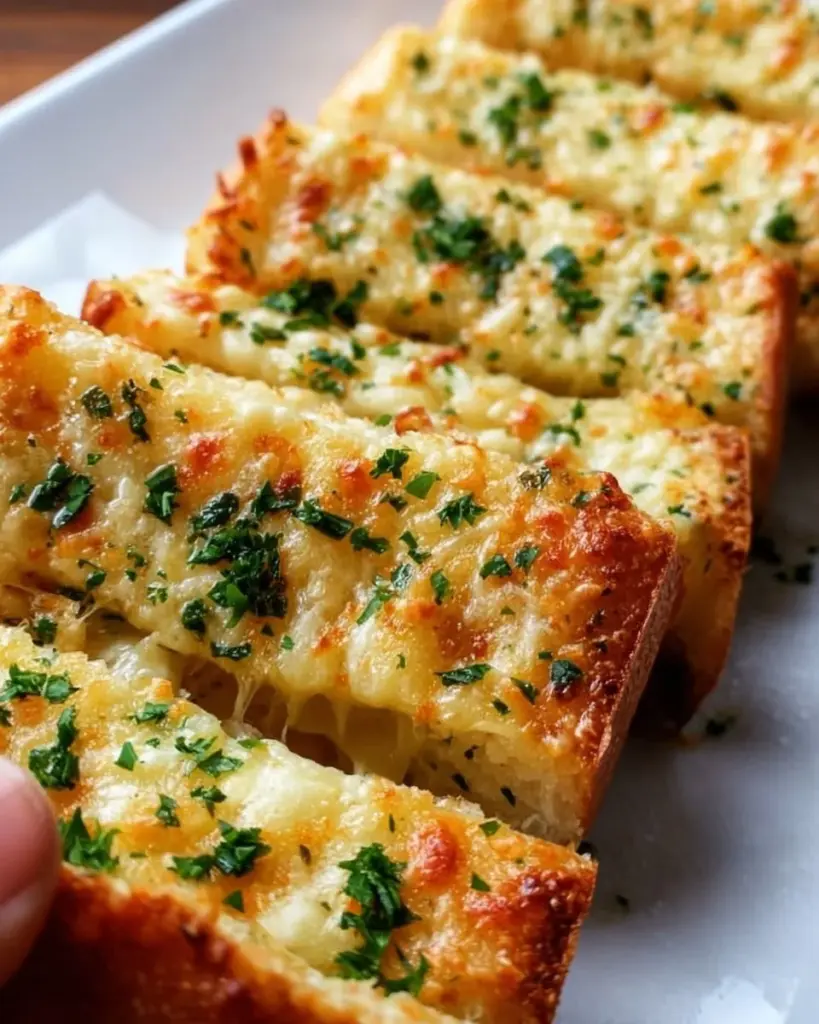 Garlic Bread topped with Cheese Slices, golden and delicious