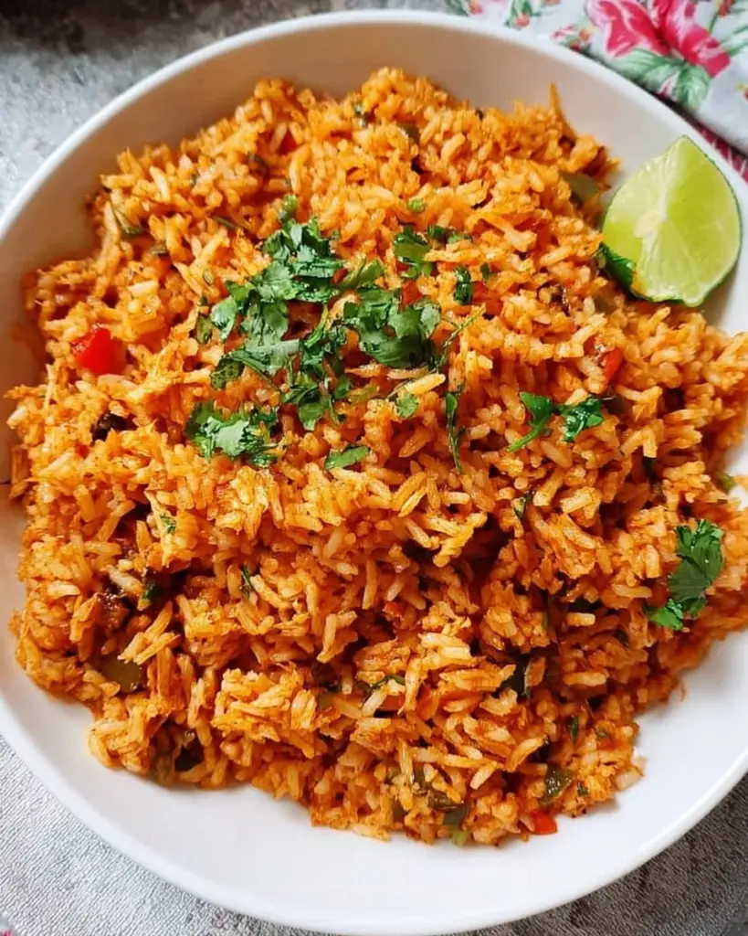 Delicious and vibrant Mexican Rice served in a bowl
