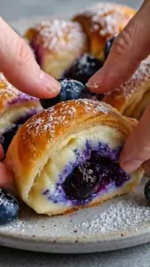 5-Ingredient Blueberry Cheesecake Rolls topped with fresh blueberries
