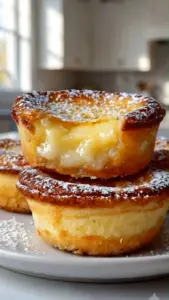 Delicious Baby Lemon Impossible Pies with lemon zest and meringue topping
