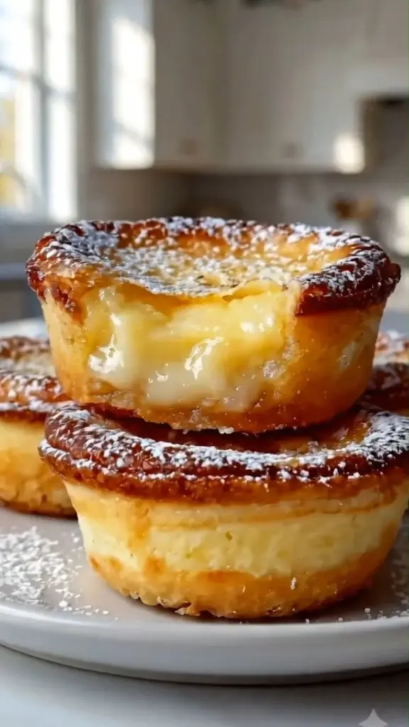 Delicious Baby Lemon Impossible Pies with lemon zest and meringue topping