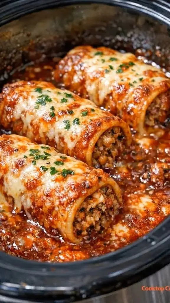 Delicious slow cooker cheesy stuffed manicotti on a plate