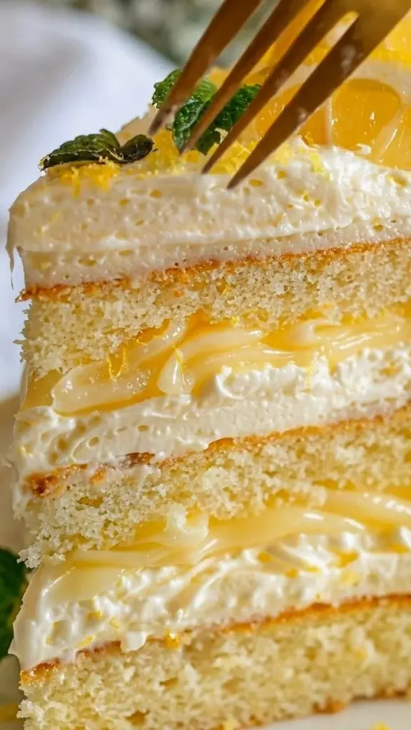 Delicious zesty Italian lemon cream cake with fresh lemons and creamy layers