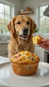 Bacon-style Egg Pup Muffins for dogs, a wholesome pet treat recipe.