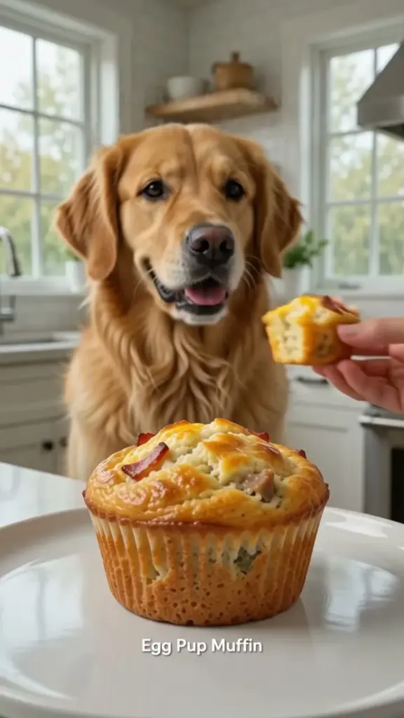Bacon-style Egg Pup Muffins for dogs, a wholesome pet treat recipe.