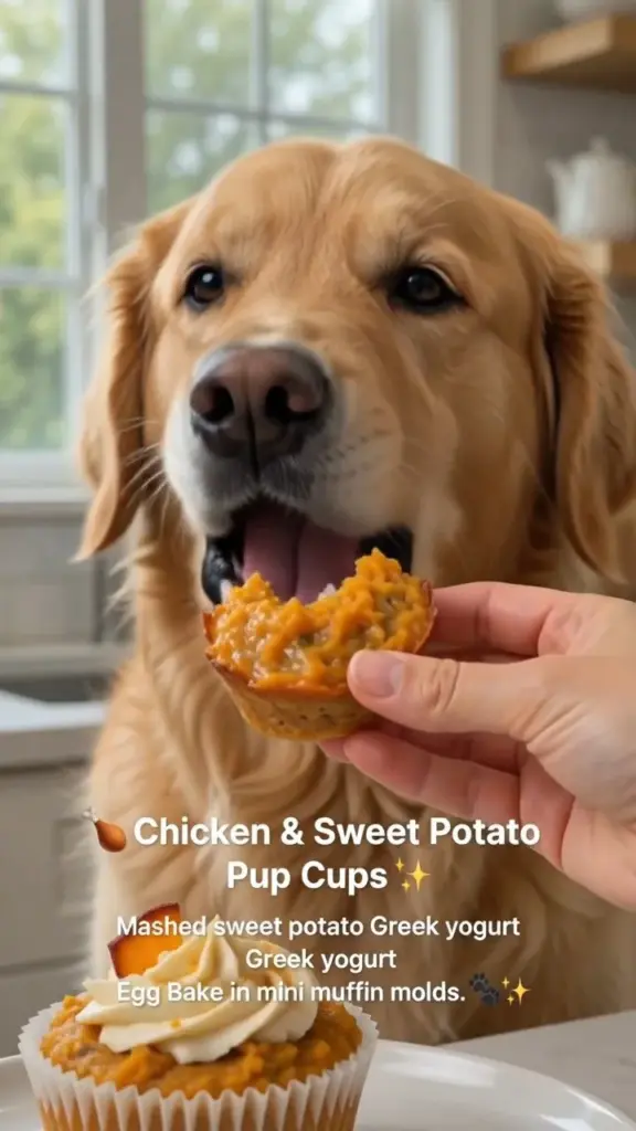 Chicken and Sweet Potato Pup Cups for dogs, healthy snacks for pets