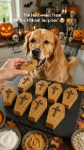 Coffin cookie boxes featured with spooky designs and delicious cookies.