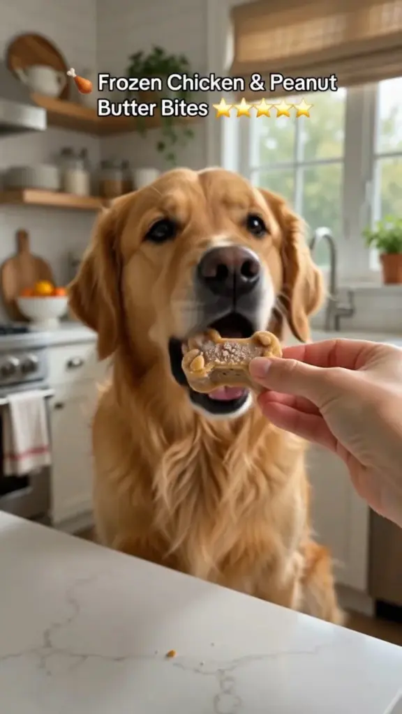 Frozen chicken bites with peanut butter for a tasty snack