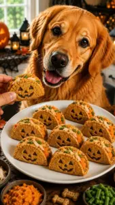 Jack-o'-Lantern Taco Pockets for dogs, a festive Halloween treat.