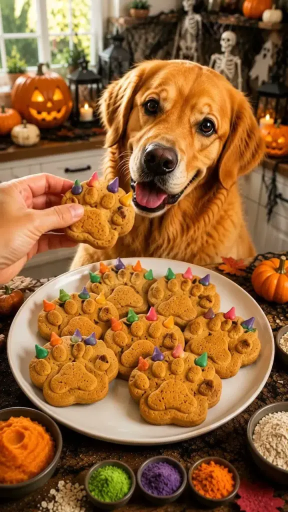 Delicious Monster Paw Cookies with colorful frosting and sprinkles.