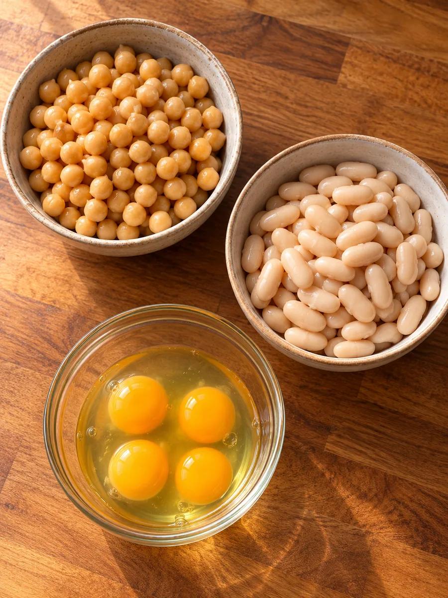 Ingredients for 3-ingredient high-protein chickpea & white bean bread