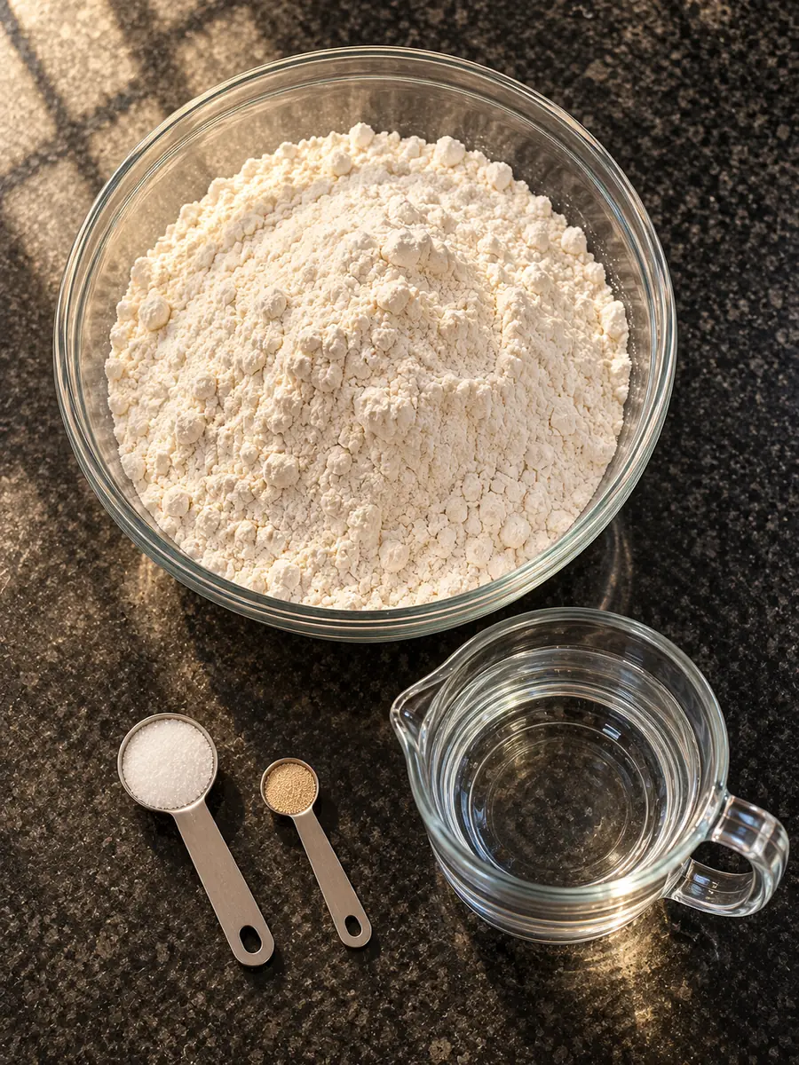 Ingredients for crusty no-knead italian bread