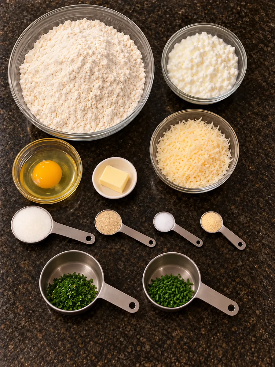 Ingredients for high-protein cottage cheese garlic herb sandwich bread