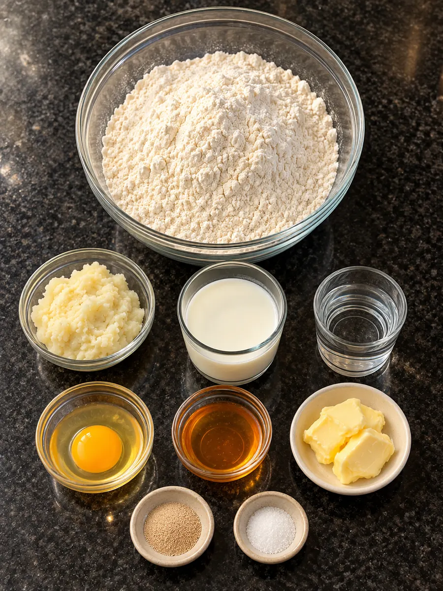 Ingredients for & fluffy honey butter potato dinner rolls